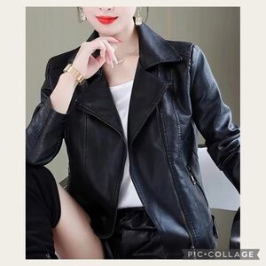 NEW Sleek Black Faux Moto Leather Jacket with Asymmetrical Zipper Size L